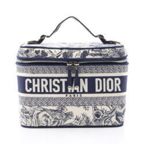 Christian Dior DiorTravel Vanity Handbag Canvas White Navy Blue - Picture 1 of 8